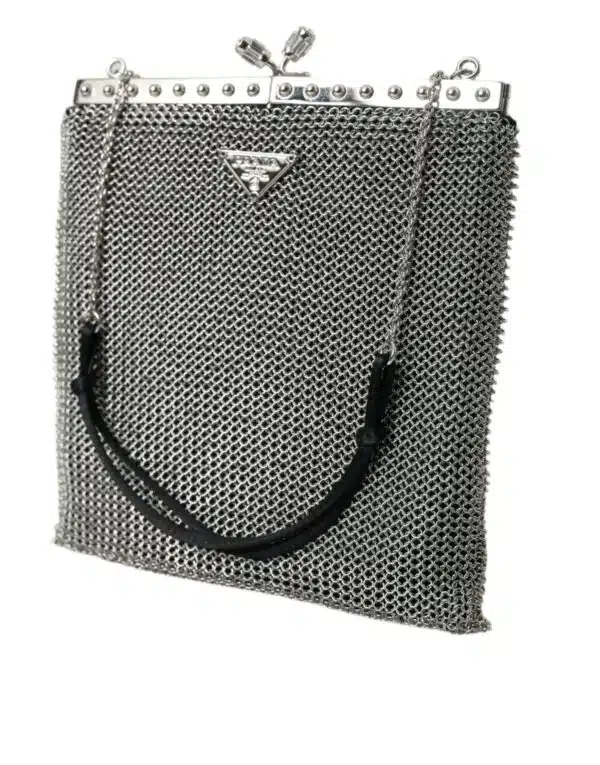 Prada Shoulder Bag Silver Mesh side