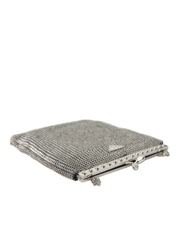 Prada Shoulder Bag Silver Mesh flat