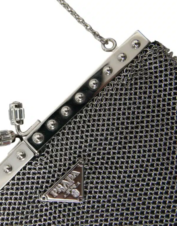 Prada Shoulder Bag Silver Mesh Logo