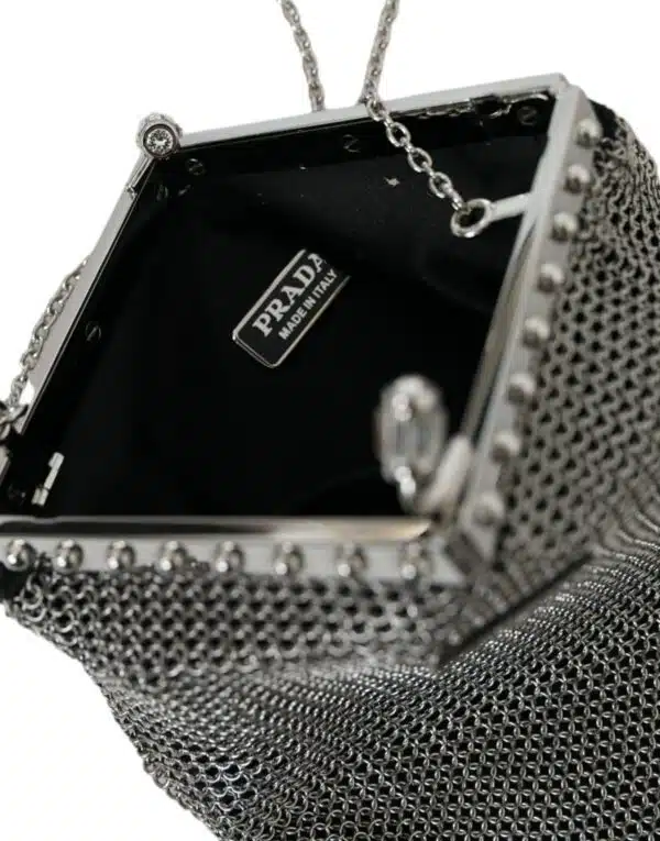 Prada Shoulder Bag Silver Mesh Inner