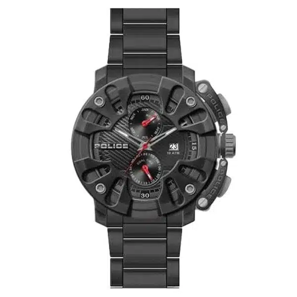 Police Black Steel Watch for Men Multifunctional