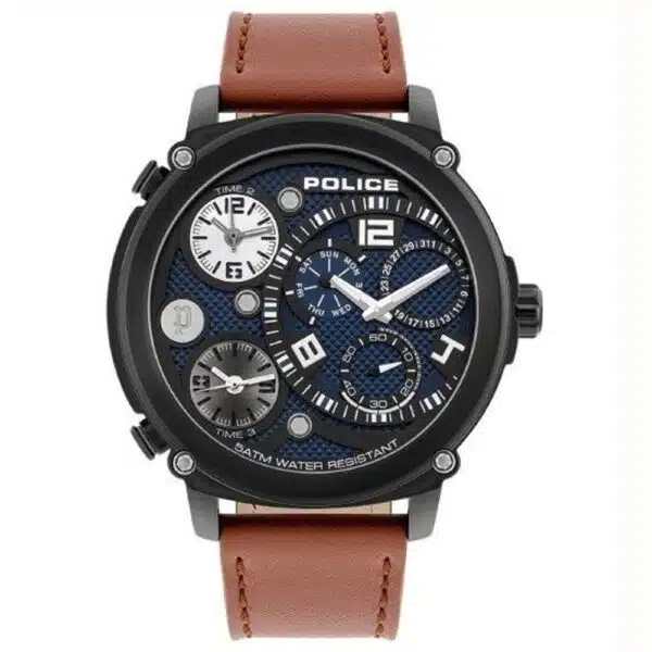 Police Bruin Leren Horloge Heren