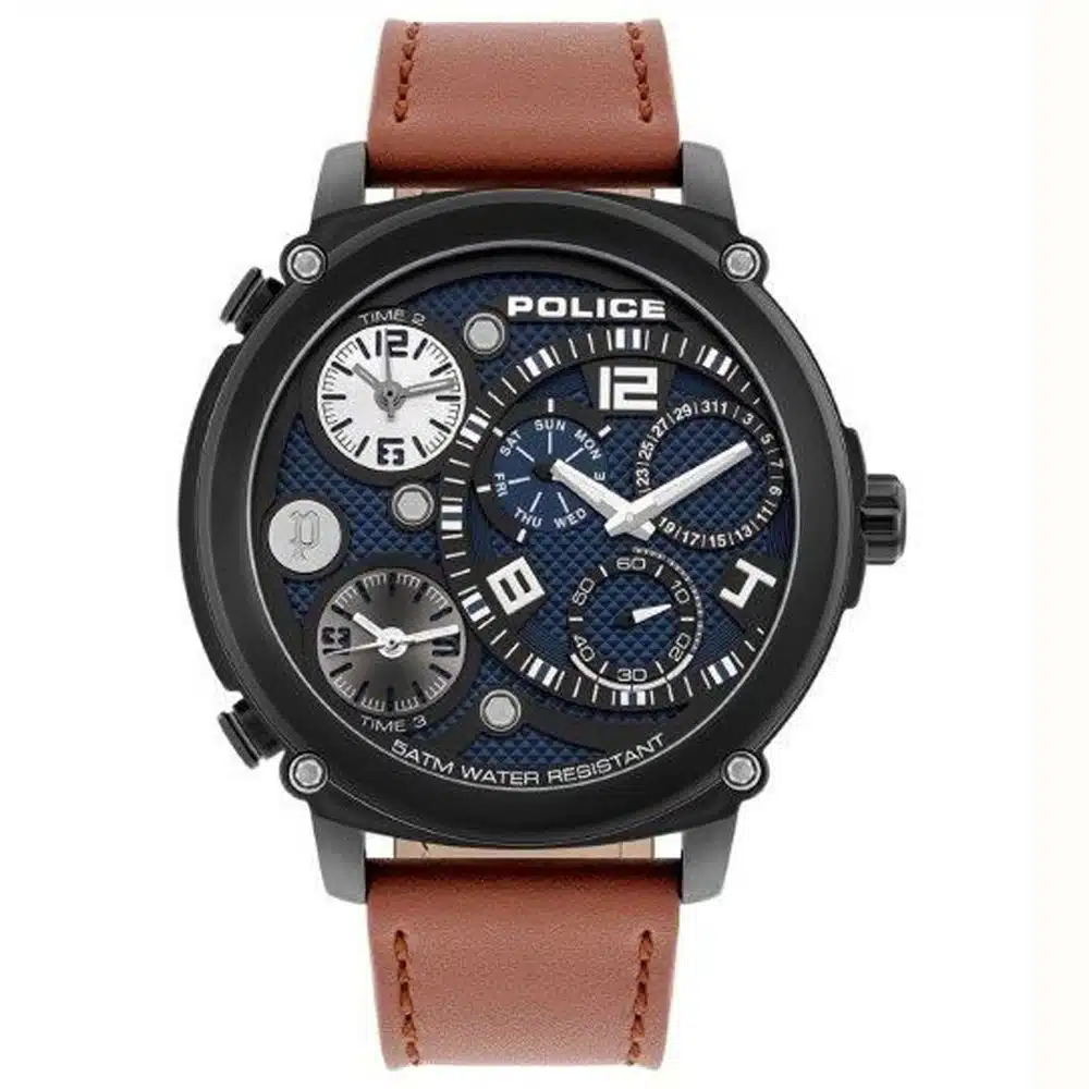 Police Brown Leather Watch Men