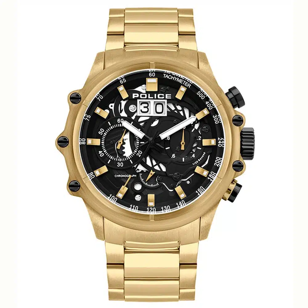 Police Gold Steel Watch Multifunctional