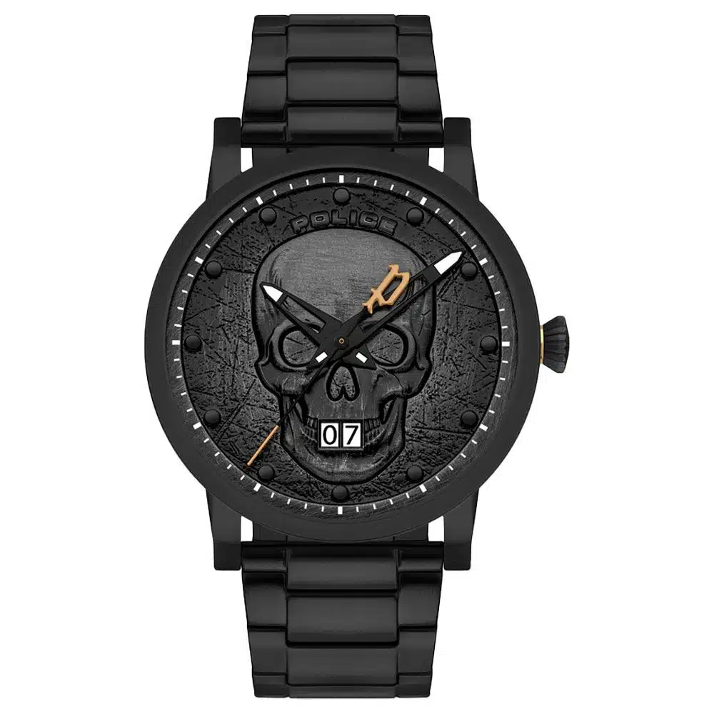 Police Black Steel Watch Men - Skull Design