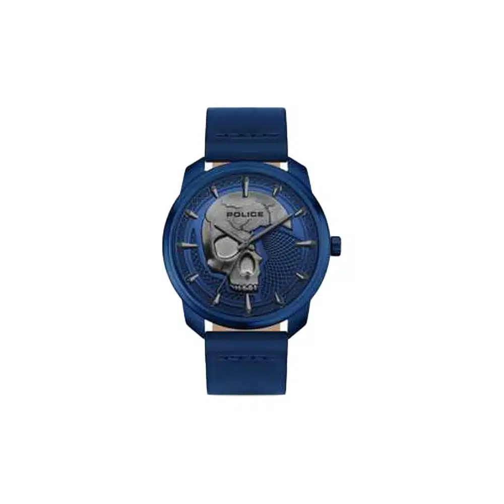 Police doodshoofd ontwerp horloge blauw