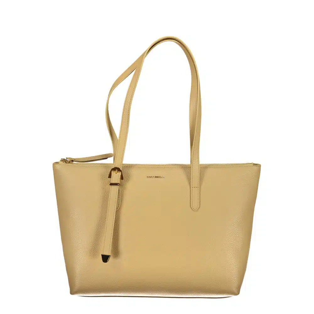 Coccinelle Chic Beige Leather Handbag with Zip Closure