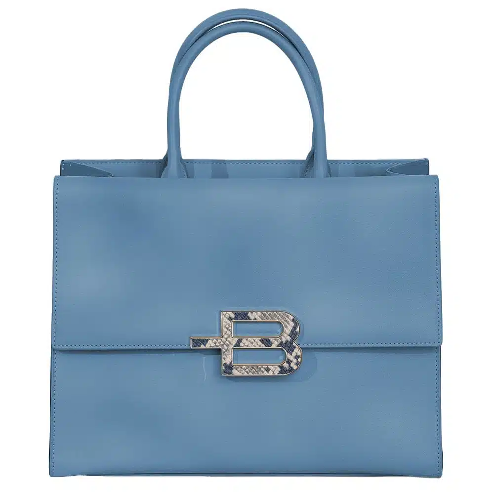 Baldinini Trend Light Blue Calfskin Handbag with Zip Closure